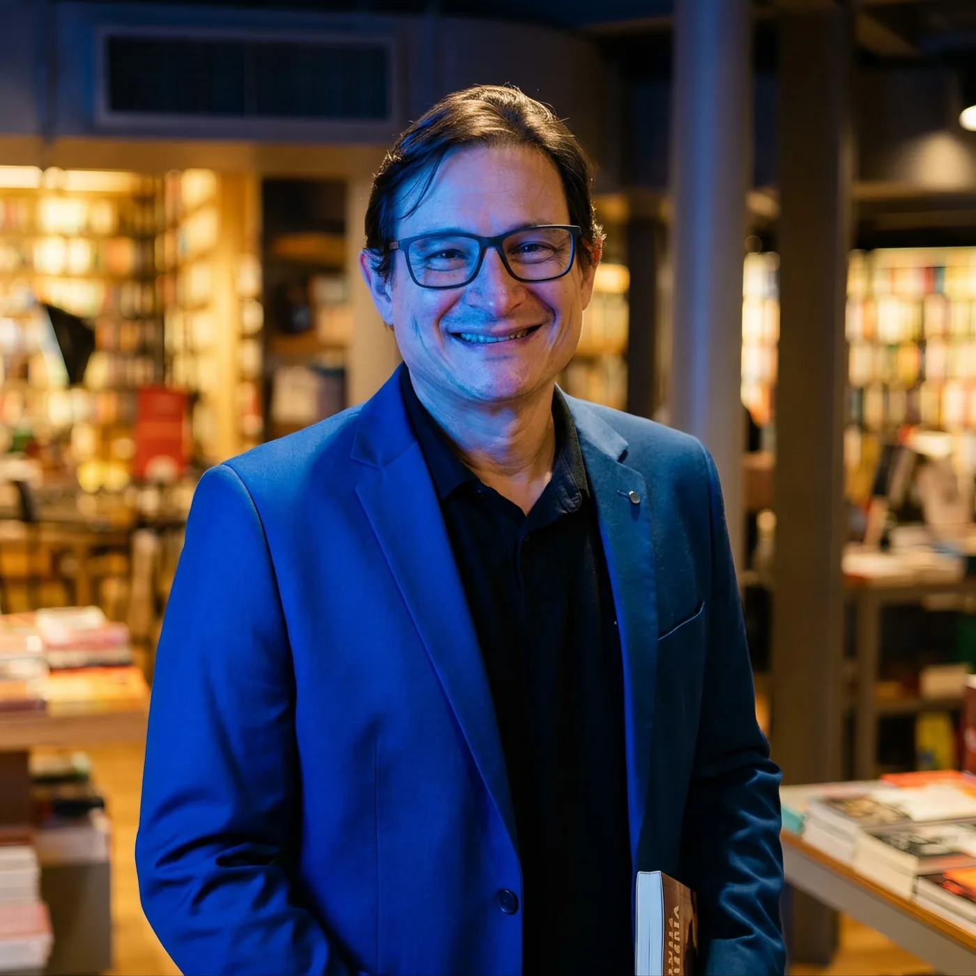 Cesar Coelho em uma livraria